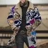 Chaqueta Larga de Algodón Marrón con Botones Blancos, Producto Nuevo Digital de Impresión 3D Multicolor Transfronterizo Europeo y Americano