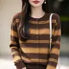 Cárdigan de Punto Rayado Estilo Coreano Retro para Mujer, Cárdigan Suéter Suave y Esponjoso de Cuello Redondo Otoño/Invierno, Ropa de Abrigo Versátil y Cálida para Figuras Pequeñas