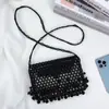 Bolso con Borlas de Cuentas Negras de Diseño de Nicho, Bolso Tejido Vintage Hecho a Mano, Bolso Cruzado Versátil de Estilo Oscuro de Alta Gama para Mujer