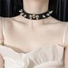 Cadena para el cuello de hombre negra estilo europeo y americano, collar de cuero PU punk rock hip-hop, correa para el cuello de mujer, collar con remaches de calavera, joyería para mujer