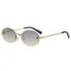 Gafas de sol retro ovaladas sin montura para mujer, Gafas de sol metálicas de moda estilo Puro Deseo para hombres modernos, Protección solar de alta gama estilo Ins