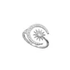 Anillo Completo de Diamantes Sol y Luna para Mujer, Estilo Minimalista de Alta Gama, Anillo Abierto para Dedo Índice Incrustado de Diamantes, Joyería de Mano Estilo Europeo y Americano al por Mayor