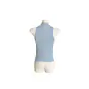 Top de tirantes acanalado de cuello alto corto ajustado a la cintura Sea Street Diary para mujer, Talla única, Blanco, Azul Cielo