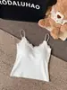 Camisola Blanca de Encaje con Cuello en V para Mujer, Verano, Corta, Ajustada, Sin Mangas, con Almohadilla en el Pecho