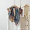 Nuevo Pañuelo de Seda Estampado con Bloques de Color de Doble Cara 2026 para Mujer, Estilo Vintage Primavera y Otoño, Bufanda Cuadrada Grande Favorecedora, Versátil Protección para el Cuello, Pañuelo de Protección Solar