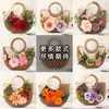 Bolso Tejido de Paja Floral Hecho a Mano para DIY con Materiales de Flores Artificiales, Bolso de Mano para Actividades de Team Building y Calentamiento, Bolso de Mano Pequeño
