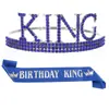 Conjunto de 2 Piezas Corona de Aleación Ceremonial con Cinturón para Cumpleaños de Hombre Transfronterizo Corona de Rey Tiara para Fiesta de Cumpleaños de Hombre