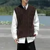 Estilo Old Money Camadas Torcidas Gola V Sem Mangas Colete Masculino Outono Estilo College Malha de Tricô Tamanho Grande Colete de Tricô
