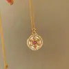 Colar Dourado com Pingente Bússola de Madrepérola Flor de Íris Vintage Usado Corrente Chopin Corrente da Clavícula Colar Vintage Feminino