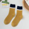 Calcetines de Doble Aguja para Mujer, Calcetines de Media Caña para Otoño e Invierno, Calcetines Largos Cálidos de Algodón Estilo Japonés con Bloques de Color, Calcetines de Mujer Zhuji Absorbentes de Sudor al por Mayor