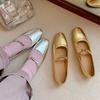 Zapatos Mary Jane de Estilo Simple de Estación Europea con Plataforma Interna Primavera 2024 Cuero Genuino Completo Punta Cuadrada Tacón Bajo Flats de Piel de Vaca para Mujer