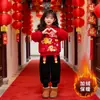 Roupa Vermelha de Ano Novo, Estilo Ano Novo do Cavalo, Conjunto de Moda Festivo com Capuz de Fleece Cartoon para Meninos e Meninas, Conjunto de Duas Peças para Outono e Inverno