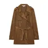 Comércio exterior transfronteiriço 2026 novo estilo europeu e americano outono trench coat de camurça sintética com cinto top 4968028