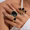 Anillo Grande Geométrico Exagerado Personalizado Europeo y Americano Transfronterizo Metal Negro Goteo de Aceite Anillo Único de Moda