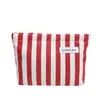 Bolsa de Maquillaje de Tela de Nicho de Gran Capacidad para Viaje, Monedero Simple y Portátil, Bolsa Pequeña con Cremallera Rayada