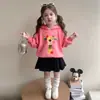 Moletom Outono e Inverno para Meninas 2025 Novo Estiloso Cartoon Lã Grossa para Crianças, Casual e Quente