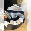 Suéter cárdigan de diseño transfronterizo a rayas de bloques de color 2026 para mujer, Otoño/Invierno, Holgado, Vintage, Casual, Suave, Apto para figuras petite