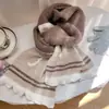 Bufanda Lazo Estilo Japonés Lindo para Mujer 2024 Nuevo Otoño e Invierno Lana Rayada Encaje Estilo Coreano Bufanda de Alta Calidad Combinable