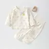 Ropa de casa sin costuras de algodón puro Clase A para bebé, conjunto de otoño de alta cintura protector de barriga para bebé, parte superior y pantalones, prenda exterior de apertura frontal