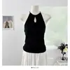 Verão Novo Estilo Puro Desejo Cropped de Tricô com Recortes e Gola Halter Feminino Emagrecedor Curto Temperamento Versátil Top Feminino
