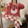Pijama para Mujer Otoño e Invierno Traje de Franela Forro Polar de Coral Suelto Ropa para el Hogar Dibujos Animados Conjunto de Dos Piezas