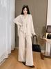 Elegante Conjunto de Punto Estilo Francés para Mujer Otoño e Invierno Nuevo Cárdigan Chaleco de Punto Holgado Transfronterizo Pantalones de Pierna Ancha Conjunto de Tres Piezas