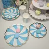 Plato de Papel Azul Estampado en Caliente con Patrón de Molino de Viento Personalizado de Fábrica, Plato de Papel Desechable, Juego de Vajilla para Fiesta de Cumpleaños