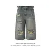 Shorts Frescos de Moda High Street Estilo Hong Kong Verano Nuevo para Hombre 2025 Jeans Personalizados con Letras Hip-Hop Ins Tendencia