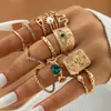 Conjunto de Anillos Europeos y Americanos Transfronterizos Vintage con Diamantes Incrustados en Forma de Corazón, Aleación, Perla, Geométricos Huecos, Anillos Apilables con Forma de Serpiente