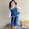 Conjunto de Colete Jeans Moda Coreana Casual Novo para Meninas Outono/Primavera 2025 Roupa de Outono para Bebê Menina
