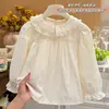 Camisa Casual de Algodón Puro con Encaje para Niñas, Estilo Coreano Otoño Nuevo, Blusa de Moda para Bebé Niña, Top para Niños, Ropa Moderna para Niños