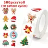 A500 peças/rolo Natal mais vendido 2,5 cm Adesivos de Natal, etiquetas decorativas redondas à prova d'água autoadesivas