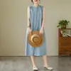 Vestido Liso Sem Mangas Camisa de Algodão e Linho Feminina Verão 2026 Temperamento Emagrecimento Solto Casual Vestido Liso de Comprimento Médio