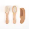 Cepillo de Lana de Haya para Bebé, Cepillo de Baño para Niños, Peine Masajeador con Cojín de Aire, Cepillo para Cortar el Cabello, Cepillo de Lana de Madera de Loto