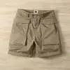 Novos Shorts Cargo Elásticos Americanos Masculinos Tendência Estilo Montanha Retro Outdoor Bolsos Grandes Funcionais Largos Calças de Cinco Pontos de Comprimento Médio