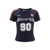 Camiseta Corta de Manga Corta Estilo Jersey con Bloques de Color y Número de Marca Americana de Moda para Mujer Verano Chica Caliente Adelgazante Deportiva