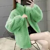 Casaco da moda feminina Ins inverno forrado de lã engrossado de lã dupla face gola vertical suéter quente Cardigan feminino com zíper de lã