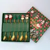 Juego de Cubiertos de Acero Inoxidable Cuchara y Tenedor Navideños Transfronterizos Papá Noel Árbol Cuchara de Postre Dibujos Animados Creativo Set de Regalo Navideño