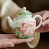 Tetera de Cerámica del Fabricante para Preparar Té en Casa, con Textura de Mármol Blanco, con Diseño de Separación de Té y Agua, Tetera Única para Juego de Té Kung Fu, Tetera Ruyi