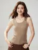 Camiseta de Tirantes de Cachemira de Punto Simple y Versátil para Mujer Sin Mangas Cuello Cuadrado Capa Interior para Combinar con Suéteres Color Sólido Capa Base Cálida