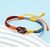 Pulsera de Surf para Hombre con Cuentas de Plata, Símbolo de Infinito, Pulsera de Cordón Trenzado Palestino de Infinito en Rojo, Amarillo y Azul