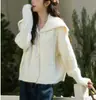 Cárdigan de punto grueso con cuello de marinero blanco Left Bank para mujer, diseño de otoño 2026, tejido de ochos, tejido holgado