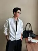 Camisa Retro Azul Oscuro para Hombre de Otoño Estilo Old Money Ropa de Trabajo Manga Larga Hombro Normal Holgada Casual Cuello Solapa Prendas de Abrigo
