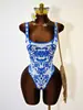 Maiô Peça Única Europeu e Americano com Estampa Floral Fresca, Justo, Body Sexy Costas Nuas para Vendas Transfronteiriças na Amazon