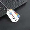 Collar Cruz de Letra Brillante Personalizado para Hombre Transfronterizo Europeo y Americano Acero Inoxidable Arcoíris Marca Militar Joyería al por Mayor