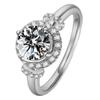 Anillo de Diamantes Redondos Calados con Micro-Engaste, Anillo de Diamantes Corona de Luz Sagrada Chapado de 2 Quilates, Anillo de Diamantes de Boda Corazón de Propuesta
