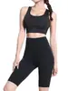 Conjunto de Yoga com Sensação de Segunda Pele para Mulheres Cintura Alta Levanta Bum Bum Pêssego Sem Constrangimento Calças de Cinco Pontos Reunião Sutiã Esportivo à Prova de Impacto