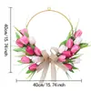 2026 Nueva Corona de Primavera Decoración de Puerta de Pascua Corona de Cuentas de Madera Tulipán Simulado Corona Festiva Decoración del Hogar