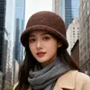Chapéu de Pescador com Aba Enrolada para Mulheres, Chapéu Pequeno Quente para Outono e Inverno que Afina o Rosto, Turbante de Mistura Espessado Estilo Japonês, Chapéu Bucket Tecido da Moda