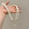 Colar de Pérolas Lolita para Mulheres, Corrente de Clavícula com Franja Versátil de Luxo Leve, Corrente de Pescoço com Suporte de Flor de Pérolas Dupla Camada Elegante